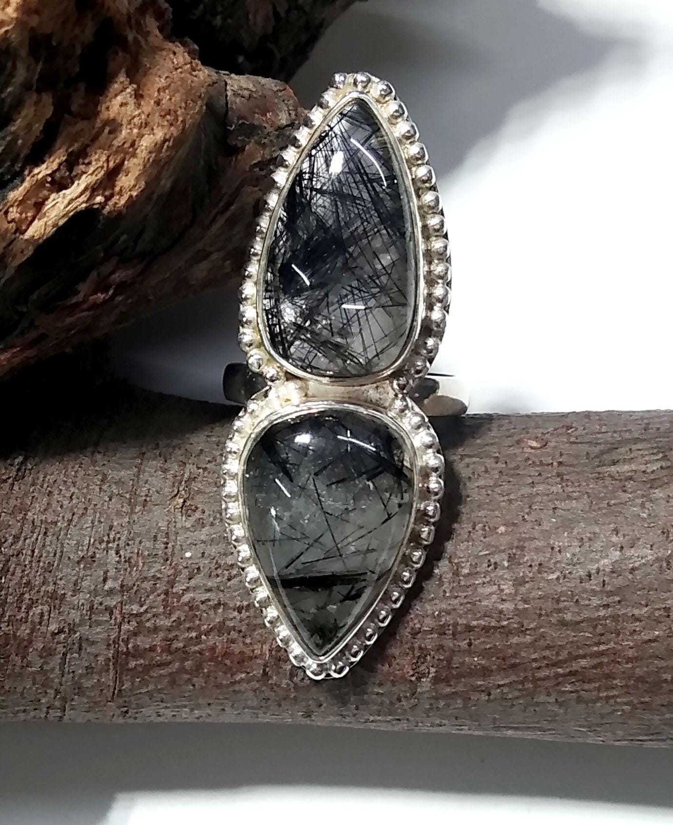 Black Rutile Cabochon Rings, 925 Starling Silver Jewelry, Natural Gemstone Black Rutile Ring, Beautiful Stylish Ring, For Girls/Women Ring